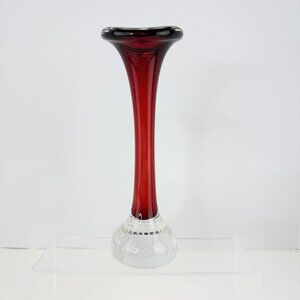 Vintage Aseda Glasbruk Red & Clear Art Glass Vase With Controlled Bubbles